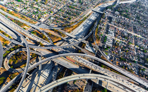 istock Aerial view of a massive highway intersection in LA 1279062816