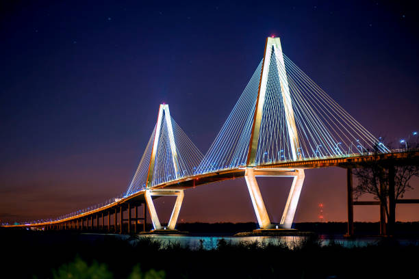 istock Cooper River Bridge at night in South Carolina 1279062925