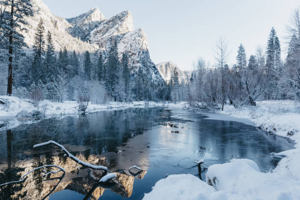istock Three Brothers and Merced River after snow storm 1279065311