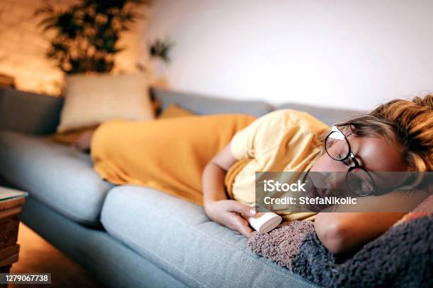 I Was So Tired Stock Photo - Download Image Now - Sleeping, Sofa, Women