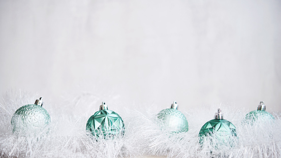 Silver and white Ornamental Christmas balls, isolated on white or transparent background cutout.