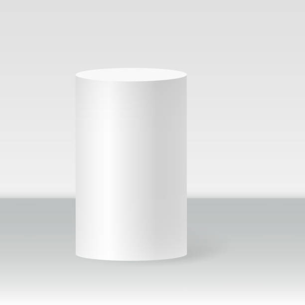istock Single cylinder podium scene, winner pedestal. White cylinder template for showroom podium scene. Vector white pedestal for product presentation 1279070485