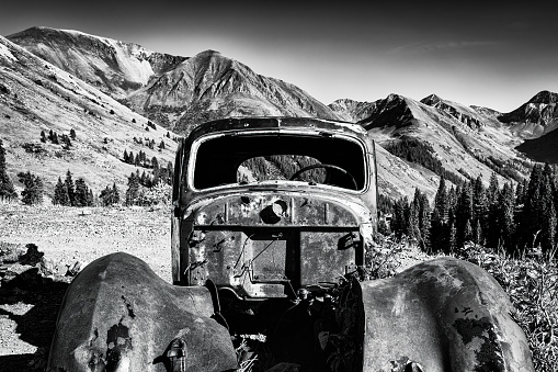 Rusty Old Truck - Old abandoned truck weathered and sitting in high mountains.