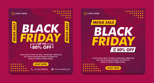 illustrations, cliparts, dessins animés et icônes de black friday vente modèle de bannière de médias sociaux avec le style de gradient d’arrière-plan violet - percentage sign flash