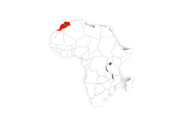 istock Africa 3d map with borders marked - Morocco area marked with Morocco flag 1279085426