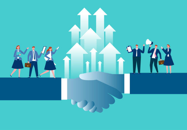 praca zespołowa w biznesie, ilustracja koncepcyjnej firmy - business relationship cooperation business handshake stock illustrations