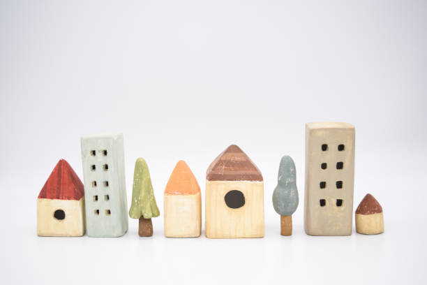 A miniature cityscape made of clay.