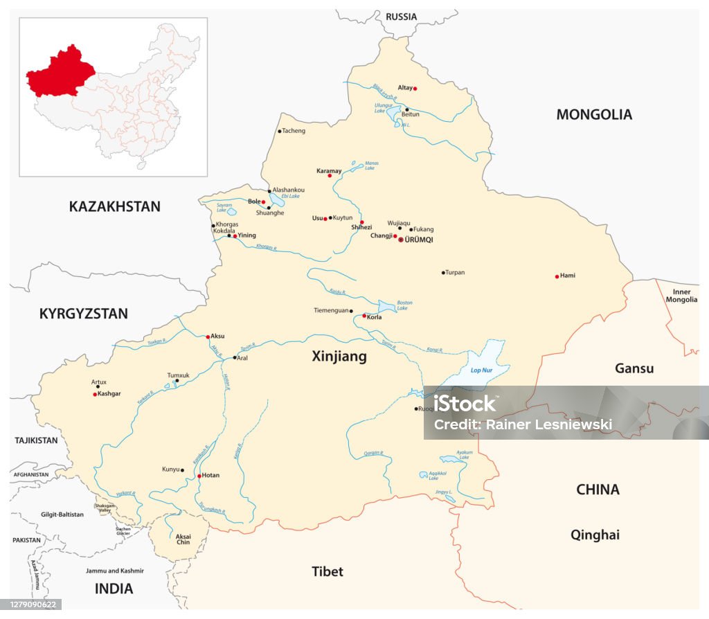 Vectorkaart van Xinjiang Uygur Autonome Regio, China - Royalty-free Xinjiang vectorkunst