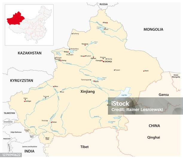 Vectorkaart Van Xinjiang Uygur Autonome Regio China Stockvectorkunst en meer beelden van Xinjiang