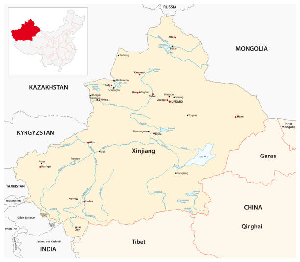 Vector map of Xinjiang Uygur Autonomous Region, China Vector map of Xinjiang Uygur Autonomous Region, China west china stock illustrations