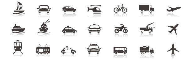 набор транспортных и�конок вектор - silhouette bus symbol motor scooter stock illustrations