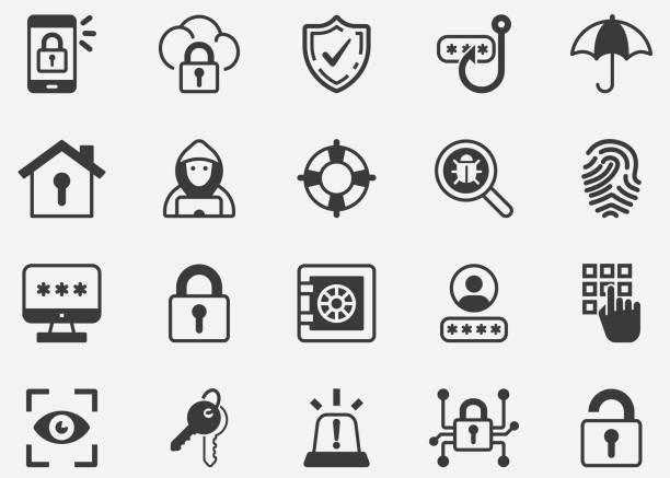 hacking und sicherheit pixel perfekte icons - computer hacker spy spam safety stock-grafiken, -clipart, -cartoons und -symbole