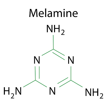 Melamine formula. Molecular structure. Line drawing. Vintage melamine formula, great design for any purposes. Stock image. Vector illustration.