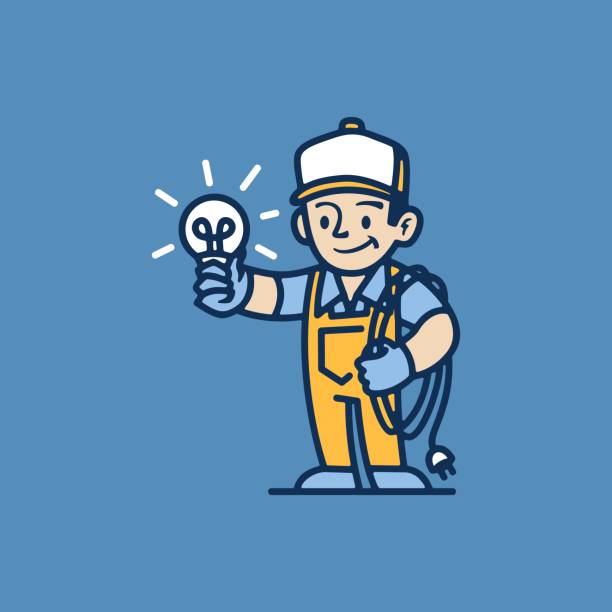 Electrician Retro Mascot Cartoon Vector Icon Illustration Stock  Illustration - Download Image Now - iStock