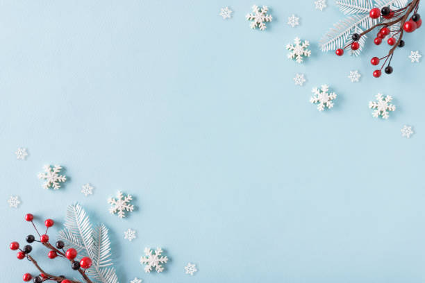 istock Rowan and snowflakes on pastel blue background 1279101637