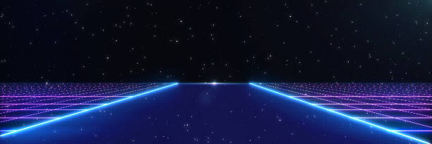 istock Retro cyberpunk style 80s Sci-Fi Background Futuristic with laser grid landscape. Digital cyber surface style of the 1980`s. 3D illustration. For banner 1279104420