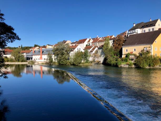 istock Houses along river Steyr in Upper Austria 1279104507