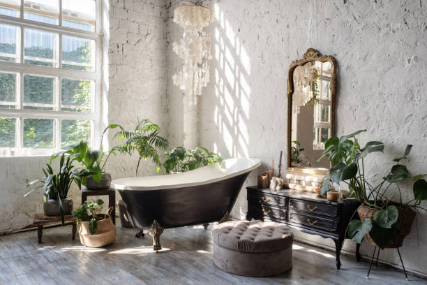 istock Cozy and comfortable room with interior in bohemian style 1279108091
