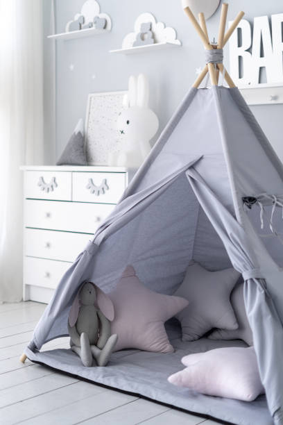 istock Kids room with light interior design in apartment 1279108217