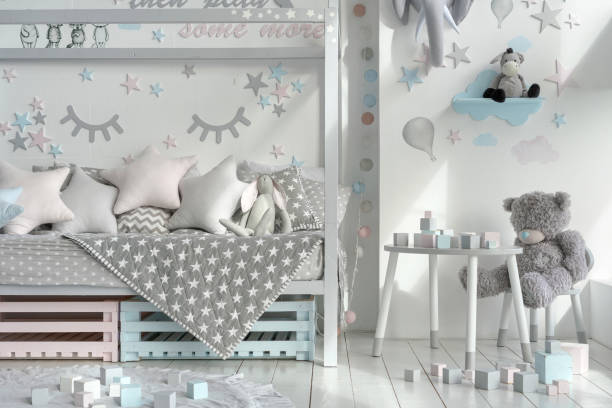 istock Kids room with light interior design in apartment 1279108393