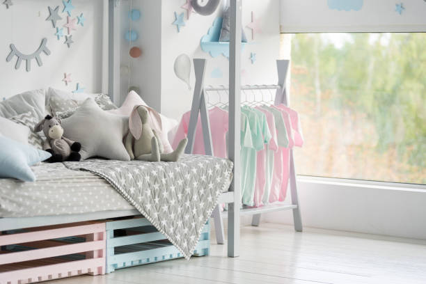 istock Kids room with light interior design in apartment 1279108452
