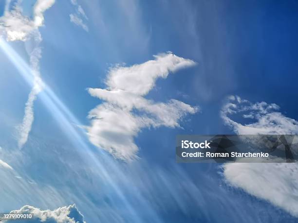 A Cloud In The Form Of A White Dove Against A Blue Sky Concept Of God Stock Photo - Download Image Now