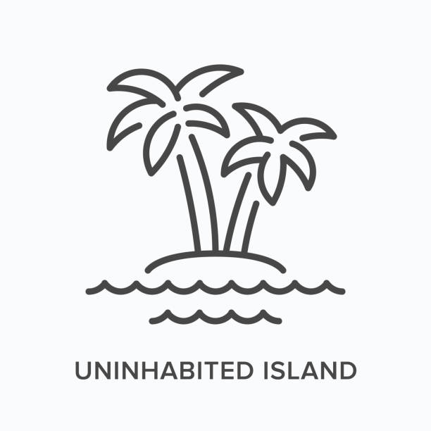 ilustrações de stock, clip art, desenhos animados e ícones de uninhabited island flat line icon. vector outline illustration of palm tree. resort thin linear logo - oasis of the seas