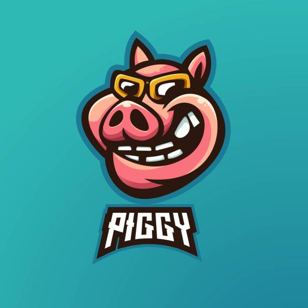 piggy Pig mascot design vector with modern illustration concept style for badge, emblem and t shirt printing. Laughing pig for esport tusk stock illustrations