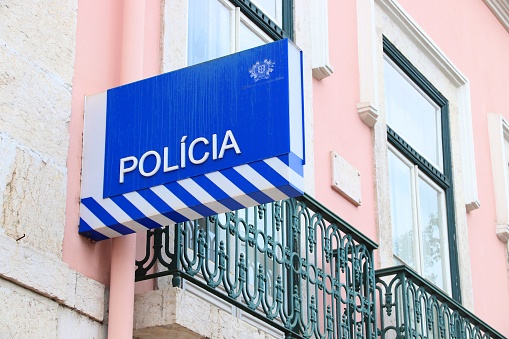 Police station in Lisbon, Portugal. The full name of the Portugese force is Public Security Police (PSP).