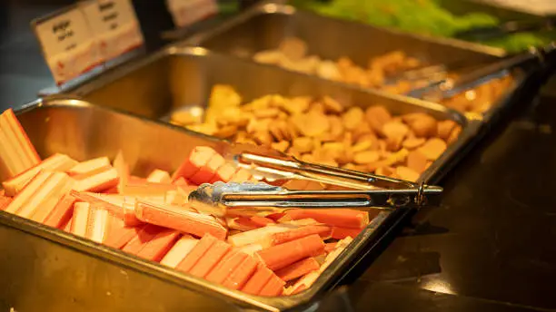 Photo of Many dishes in the shop, pork pan for grilling