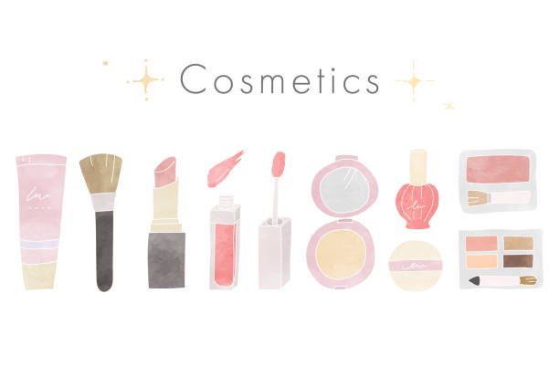 Set of cute illustrations of hand drawn cosmetics Set of cute illustrations of hand drawn cosmetics beauty product illustrations stock illustrations