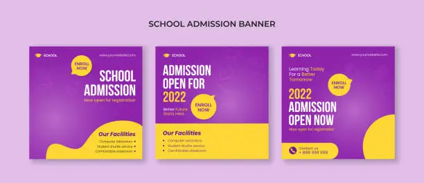 Vector illustration of School admission social media post template. Suitable for junior and senior high school promotion banner