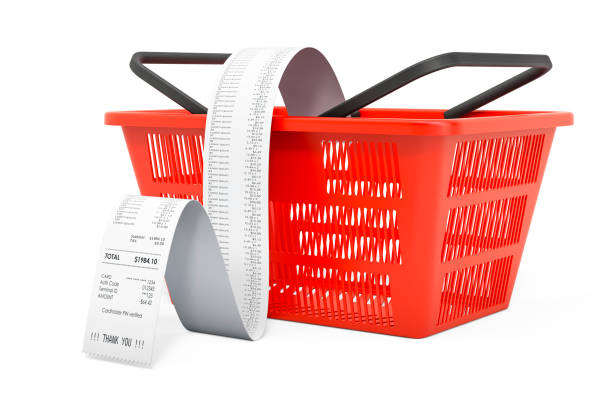 Shopping basket with long receipt.