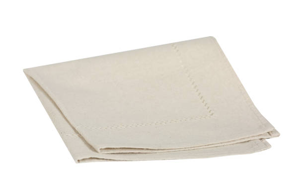 istock Folded beige burlap cloth isolated.Food decoration napkin.Grey tablecloth. 1279120814
