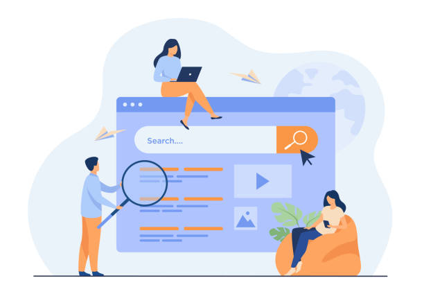 People using search box for query People using search box for query, engine giving result. Vector illustration for SEO work, SERP, online promotion, content marketing concept internet everywhere stock illustrations