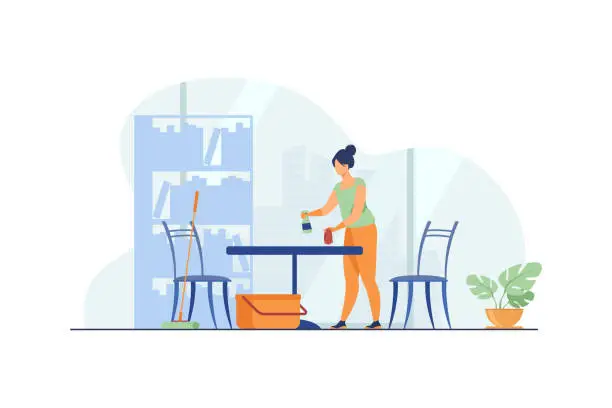 Vector illustration of Woman cleaning and washing home