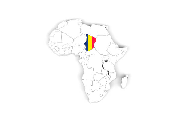istock Africa 3d map with borders marked - Chad area marked with Chad flag 1279130083