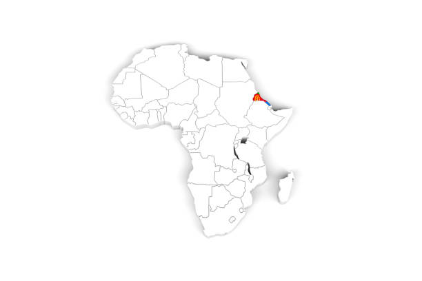 istock Africa 3d map with borders marked - Eritrea area marked with Eritrea flag 1279130089