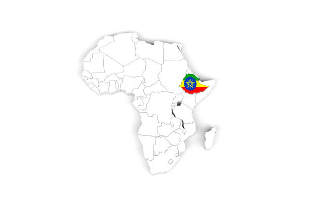 istock Africa 3d map with borders marked - Ethiopia area marked with Ethiopia flag 1279130256