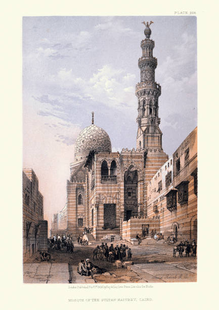 술탄 알-아쉬라프 카이트베이 모스크, 카이로, 19세기 - egypt islam cairo mosque stock illustrations