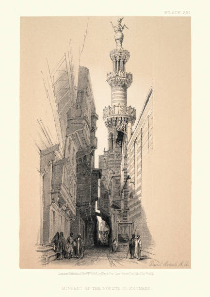 illustrations, cliparts, dessins animés et icônes de minaret de la mosquée el-khomree, le caire, égypte, xixe siècle - egypt islam cairo mosque