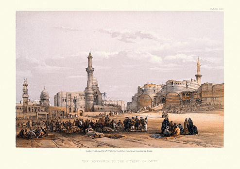 Vintage illustration Entrance to the Citadel of Cairo, 19th Century. David Roberts.