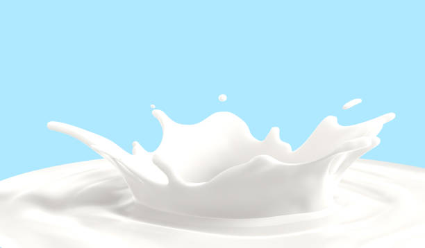lait une éclaboussure de coulée isolée sur le fond bleu, illustration 3d - lait photos et images de collection