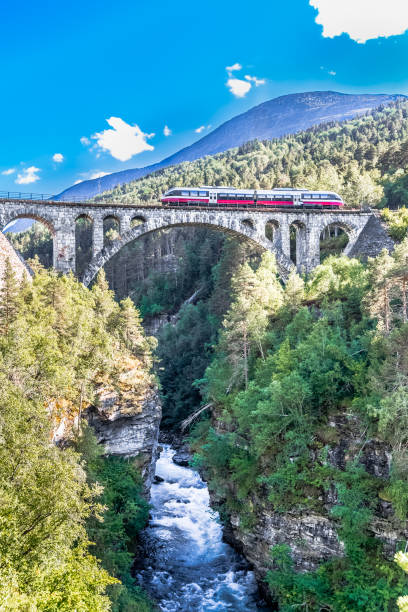 Kylling bridge with the river below and train on the top.