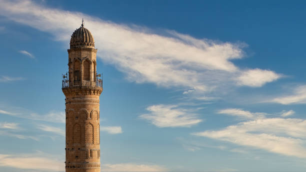 Ulu Cami, also known as Great mosque of Mardin with single minaret, Mardin, Turkey Mardin, Turkey - January 2020: Minaret of Ulu Cami, also known as Great mosque of Mardin suitable for copy space ulu camii stock pictures, royalty-free photos & images