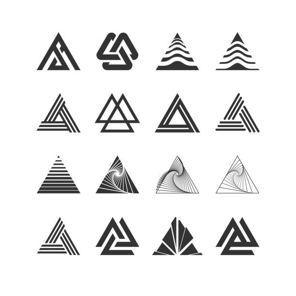 ilustraciones, imágenes clip art, dibujos animados e iconos de stock de colección de conjuntos de logotipos de triángulos - geometría gráfica de forma geométrica prisma abstracto - prismas rectangulares