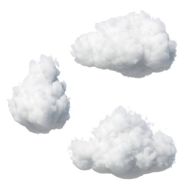 istock 3d render. Random shapes of abstract cotton clouds. Cumulus different views clip art isolated on white background. 1279138656
