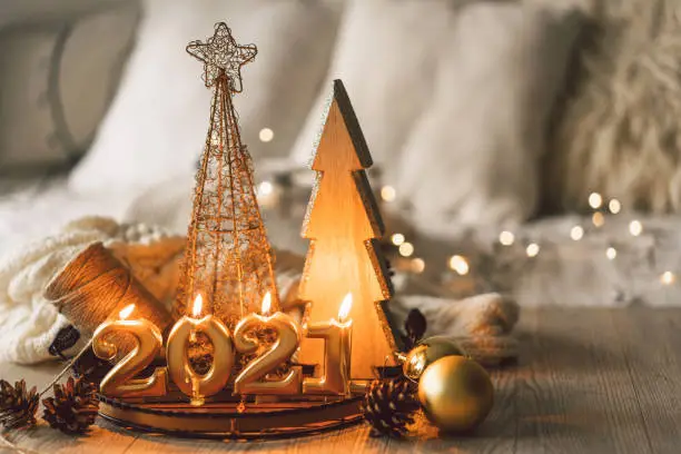 Photo of Happy New Years 2021. Christmas background with fir tree, cones and Christmas decorations