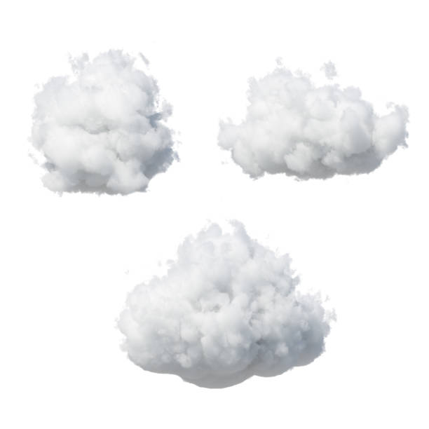 istock 3d render. Abstract fluffy white clouds isolated on white background. Weather forecast symbol. Cumulus clip art collection. Sky design elements set 1279140373