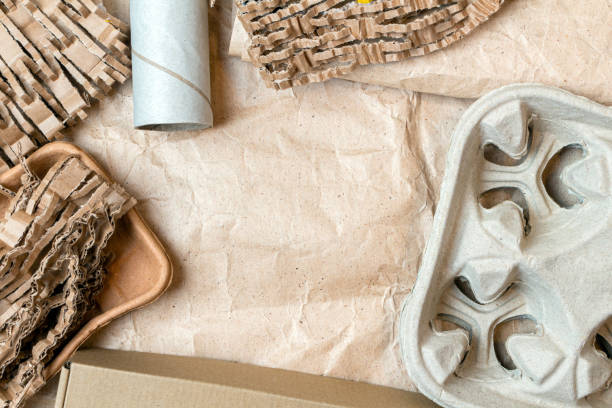 istock paper, cardboard, cartoon used objects for recycling background with copy space 1279142141